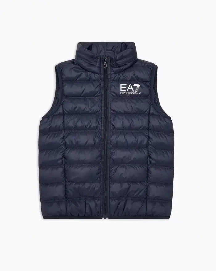 Piumino gilet EA7 Junior blu imbottito in piuma