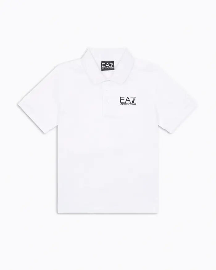Polo EA7 bianca mezza manica in jersey di cotone