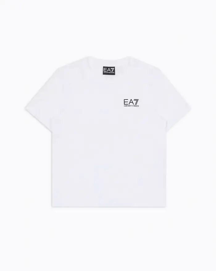 T-shirt EA7 bianca mezza manica in puro cotone con logo EA7 piccolo