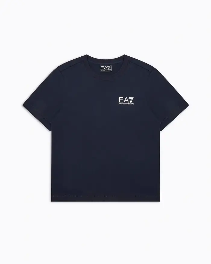 T-shirt EA7 blu mezza manica in puro cotone con logo EA7 piccolo