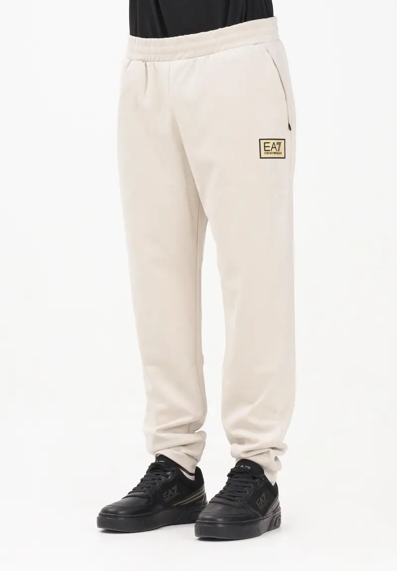 Pantalone sportivo panna da uomo in tessuto effetto scamosciato