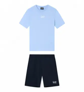 EA7 per ragazzo 7B000294_AF10378 Maglietta e pantaloncini blu Core Identity (10Años= 142cm), Casual, Cotone, Manica corta, moda per bambini