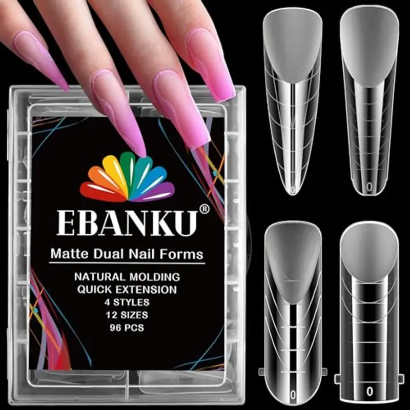 EBANKU 96PCS Unghie Finte Nail System Dual Nail Form Matte Sistema per Unghie Strumenti per Manicure per Unghie con Scala Graduata (4 stili)
