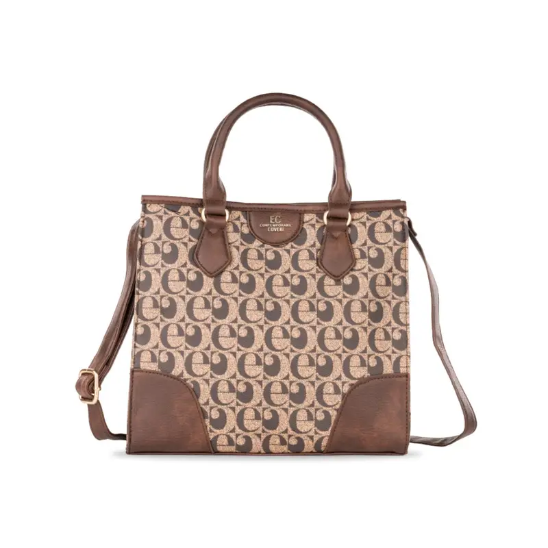EC CONTEMPORARY COVERI Borsa marrone da donna con stampa multilogo e tracolla removibile