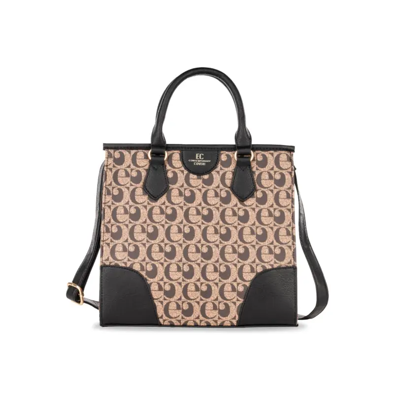 EC CONTEMPORARY COVERI Borsa marrone e nera da donna con stampa multilogo e tracolla removibile