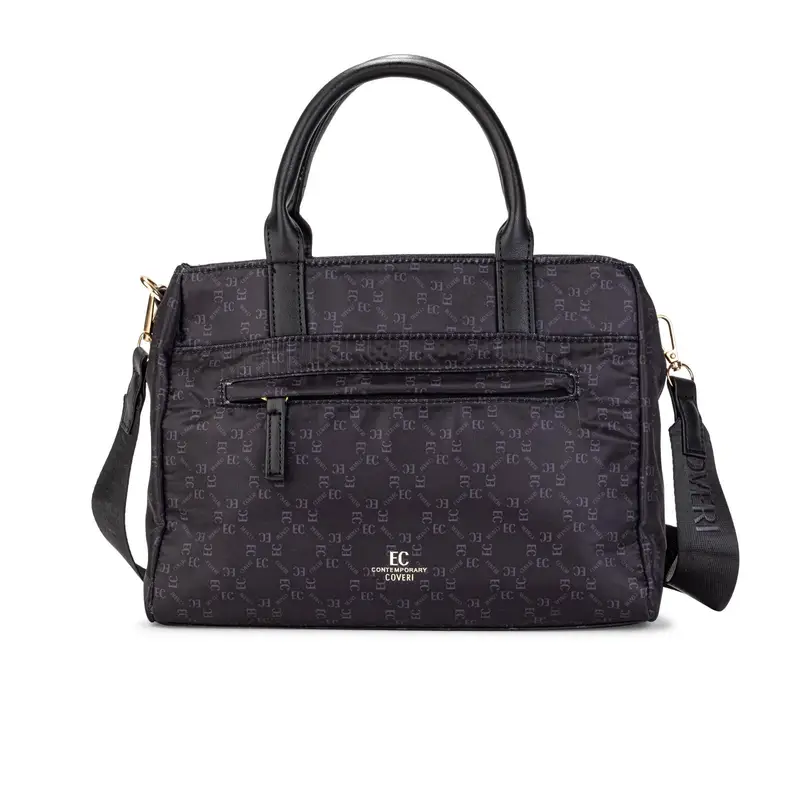 EC CONTEMPORARY COVERI Borsa nera da donna con tasca frontale e tracolla in tessuto removibile