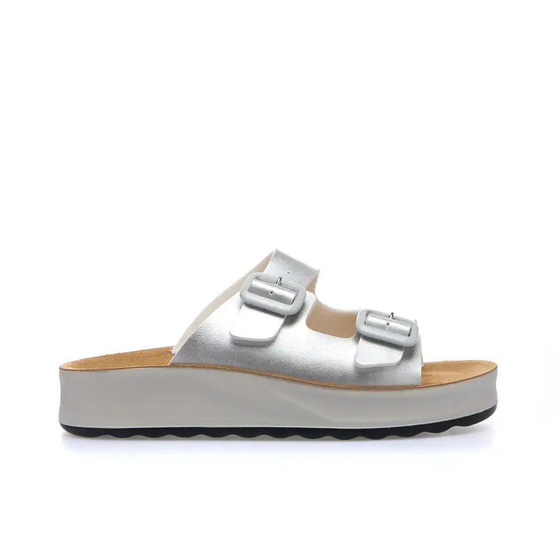 ECO BIO Ciabatte casual argento con doppia fibbia e suola platform