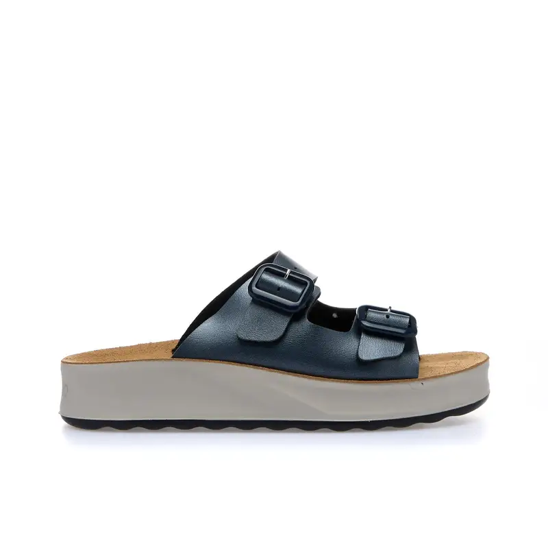 ECO BIO Ciabatte casual blu con doppia fibbia e suola platform