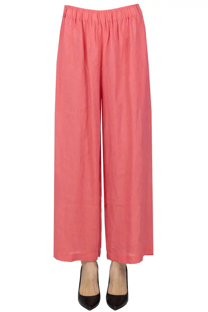 Eka Pantaloni cropped in lino Rosa scuro