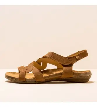 per donna 2507911ND005_023 Pleasant Wood Wakataua sandali in pelle di cammello (40), Marrone, Basso, 1 a 3 cm, Velcro, Casua