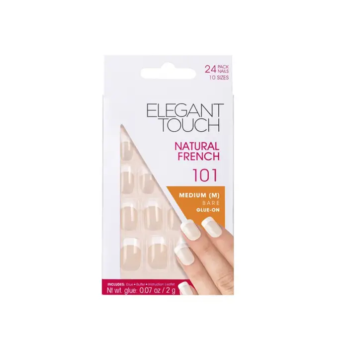 Elegant Touch Set Elegante Tocco Naturale Francese Quadrato Unghie Artificiali Nude 101 24 pezzi