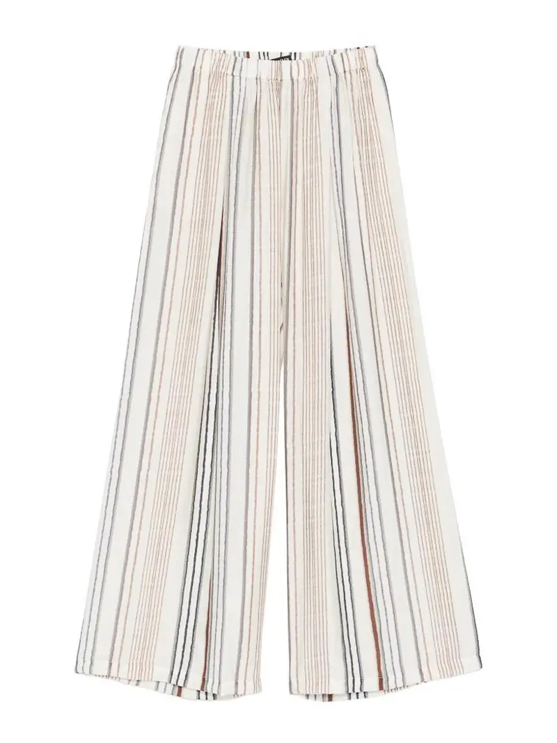 Eleh Pantaloni beige a righe con elastico in vita