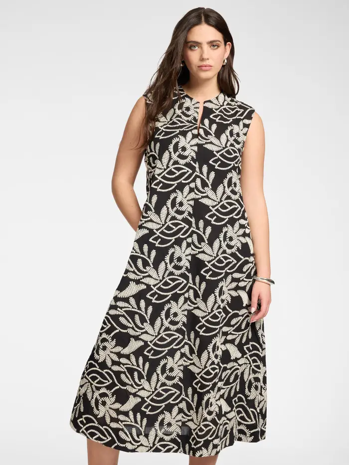 ELENA MIRO abito Lungo da donna con ricamo all-over NERO