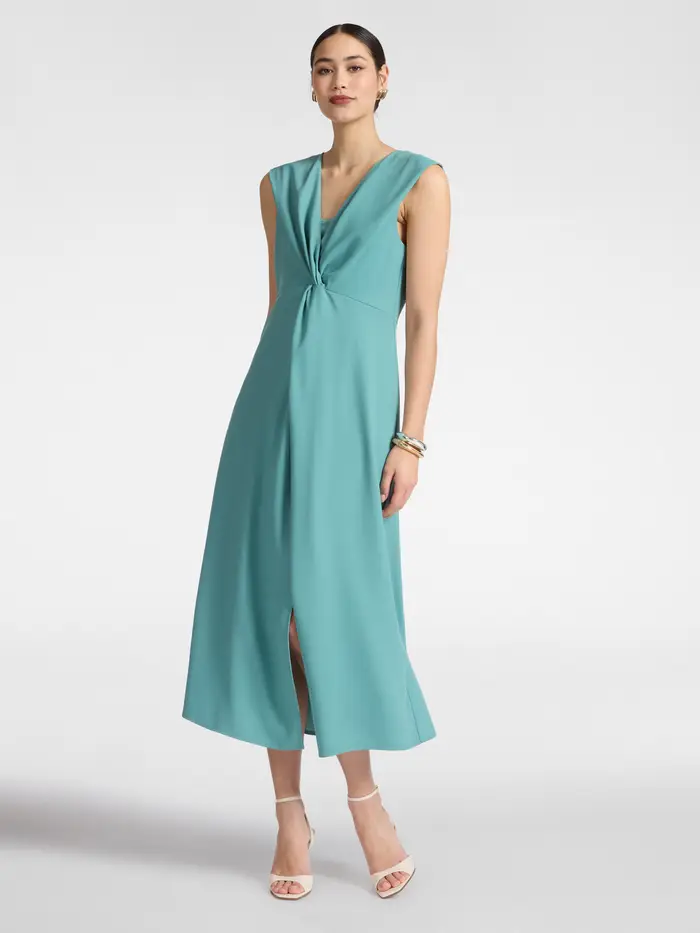 ELENA MIRO abito Lungo da donna in cady con drappeggio Verde