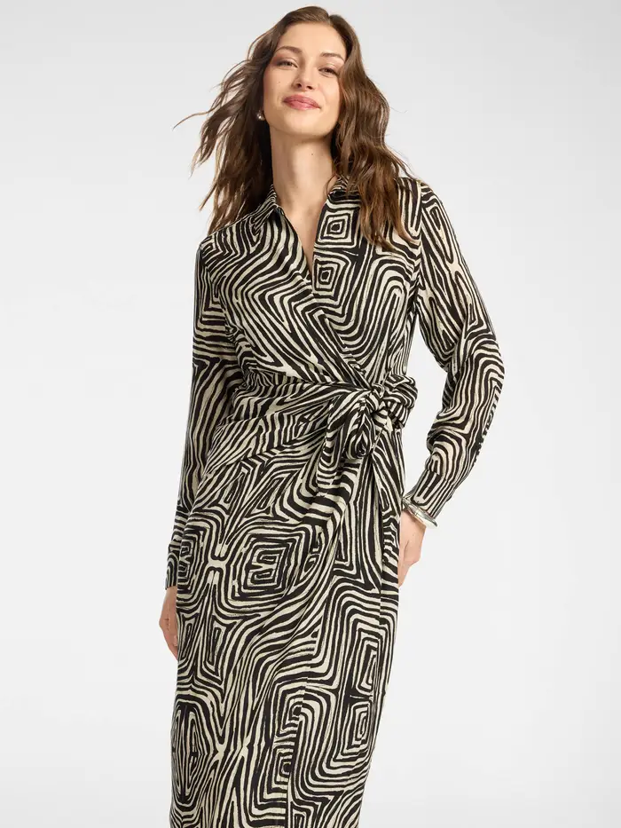 ELENA MIRO abito Lungo da donna in viscosa stampa geometrica BEIGE