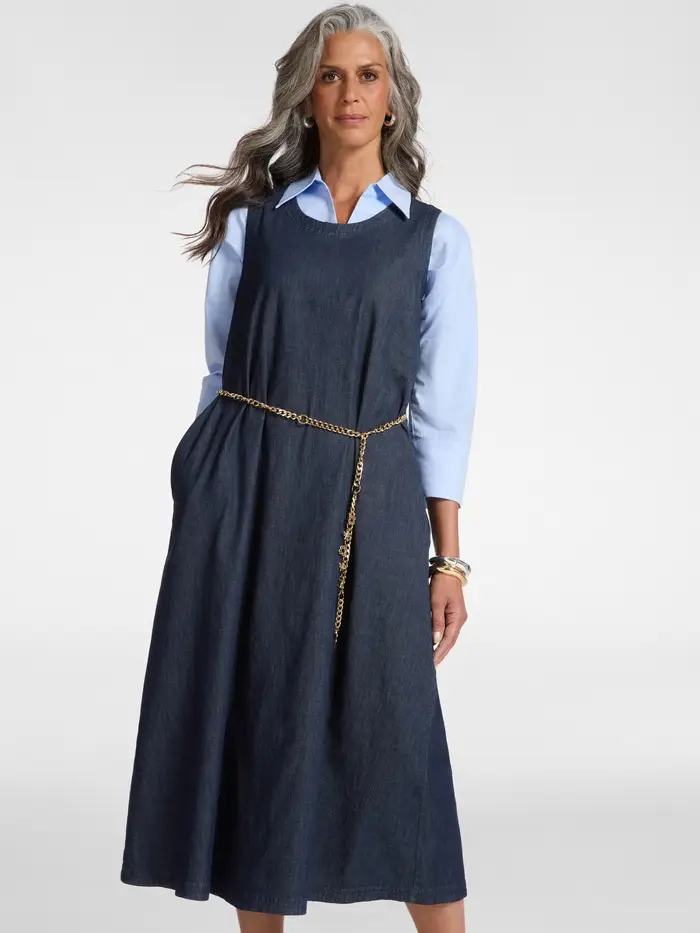 ELENA MIRO abito Lungo da donna midi in chambray Blu