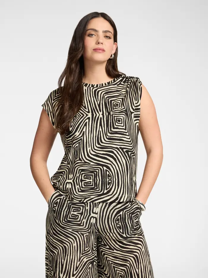 ELENA MIRO blusa da donna asimmetrica stampa etnica NERO