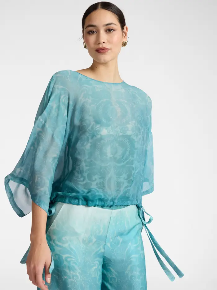 ELENA MIRO blusa da donna in georgette con stampa TURCHESE