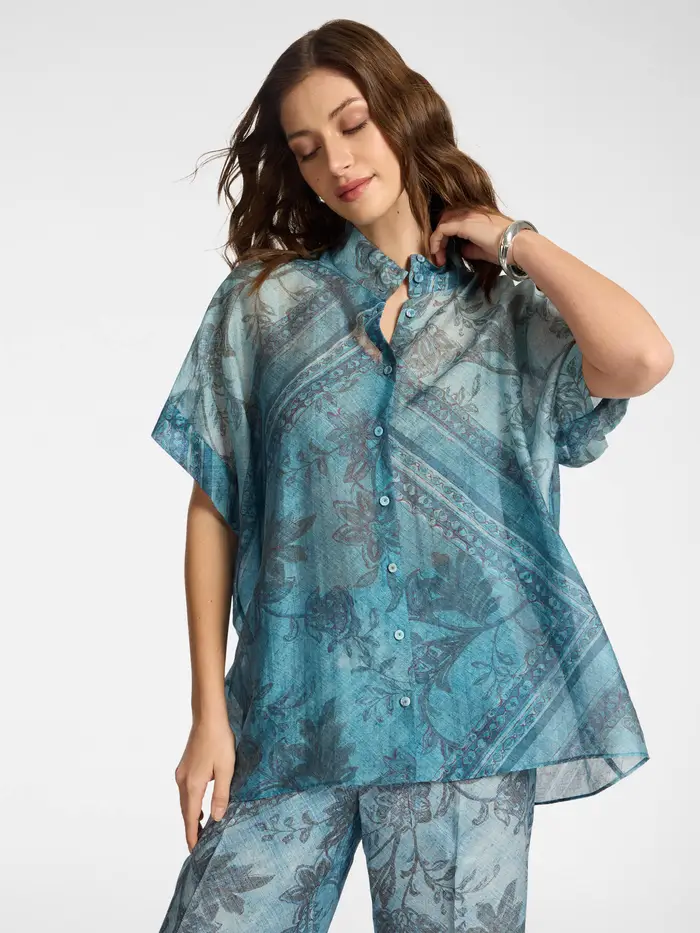 ELENA MIRO blusa da donna stampata in lyocell TURCHESE