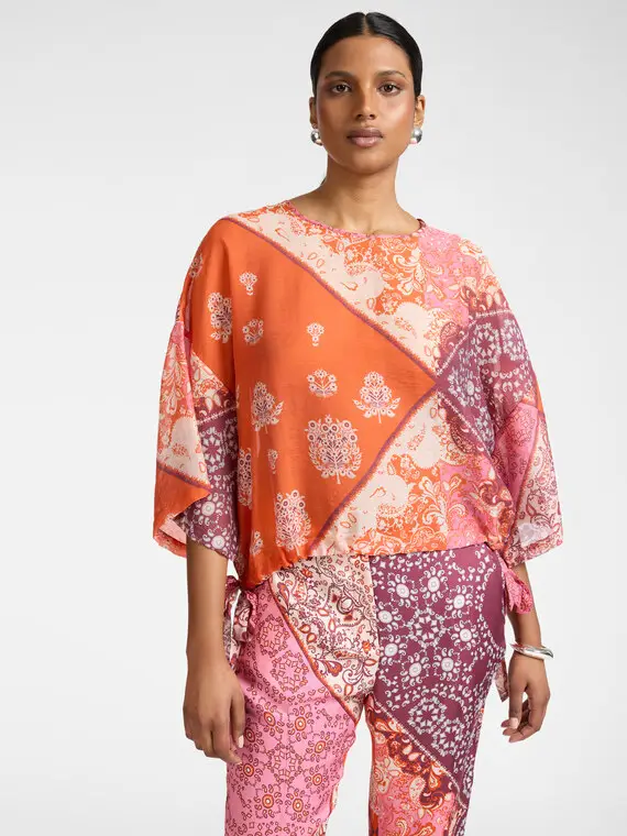 Elena Mirò Blusa misto lyocell stampata Donna, Arancione