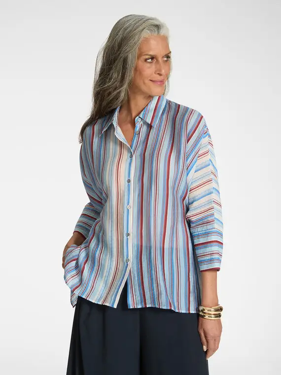 Elena Mirò Camicia ampia misto lyocell a righe Donna, Blu