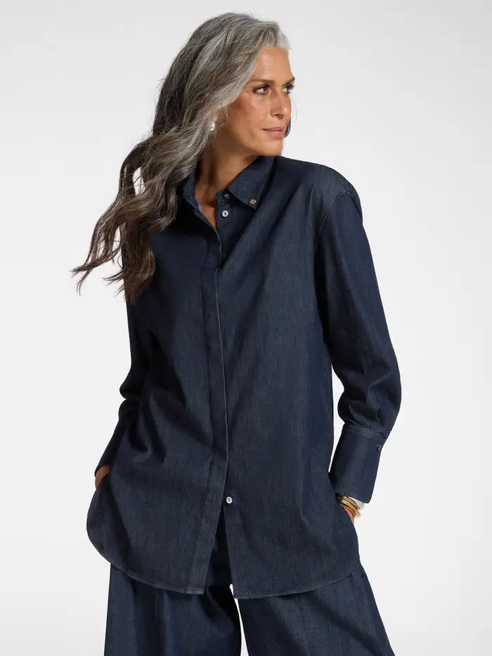 ELENA MIRO camicia da donna in chambray effetto denim Blu