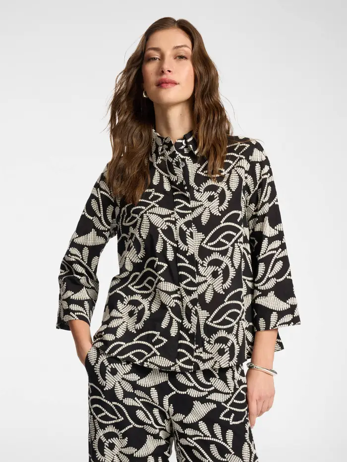 ELENA MIRO camicia da donna in cotone ricamato NERO