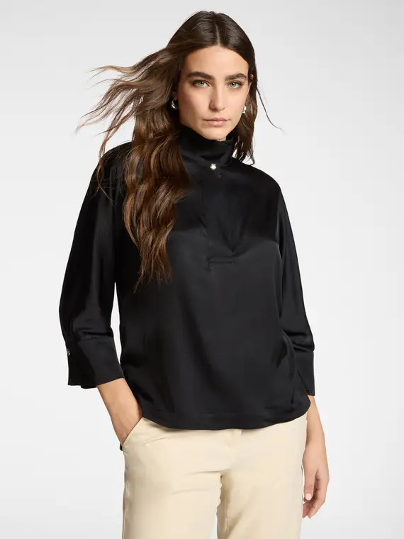 Elena Mirò Camicia in raso Donna, Nero (46-48 IT)