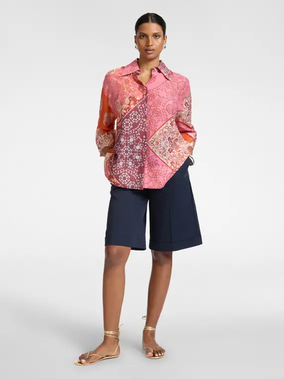 Elena Mirò Camicia organza lyocell stampata Donna, Arancione (58 IT)