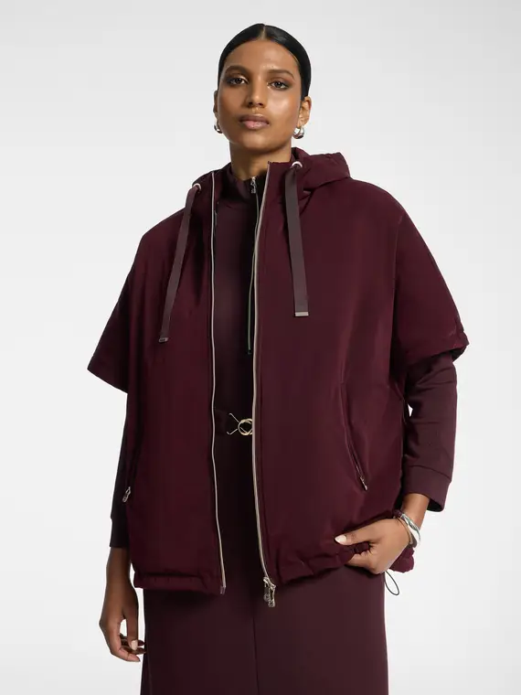 Cappa lightweight in nylon con maniche corte Donna, Bordeaux