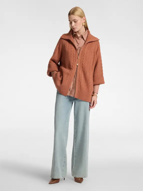 Elena Mirò Cardigan lana trecce collo alto Donna, Rosa
