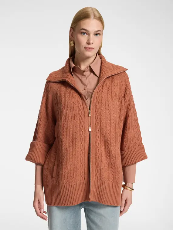 Elena Mirò Cardigan lana trecce collo alto Donna, Rosa