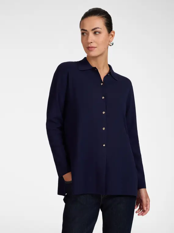 Elena Mirò Cardigan lungo con colletto Donna, Blu (58 IT)