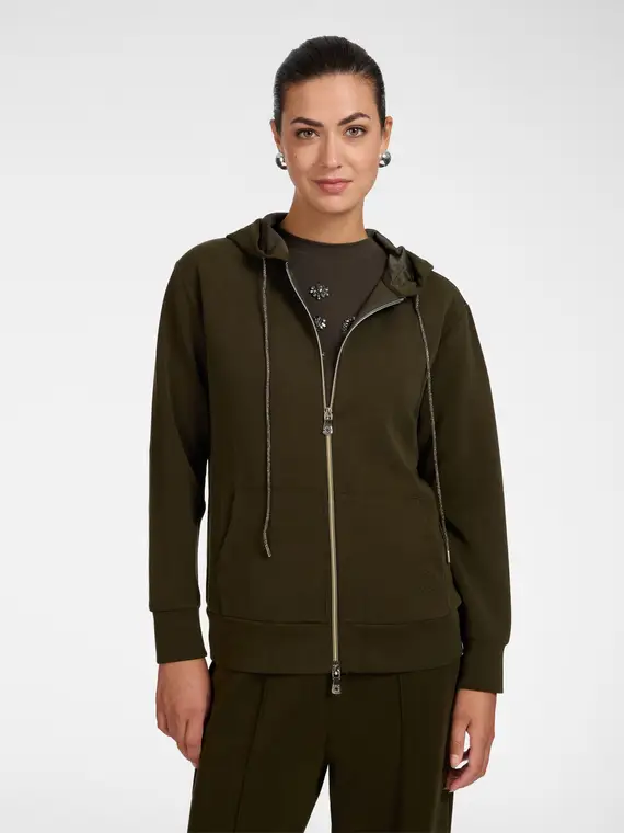 Felpa con cappuccio misto modal Donna, Verde militare (58 IT)