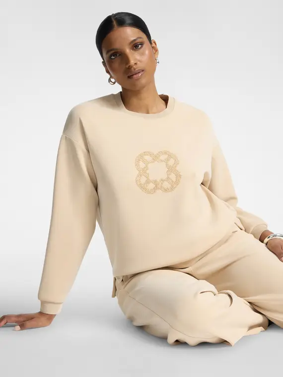 Felpa con ricamo Monogram Donna, Beige (58 IT)