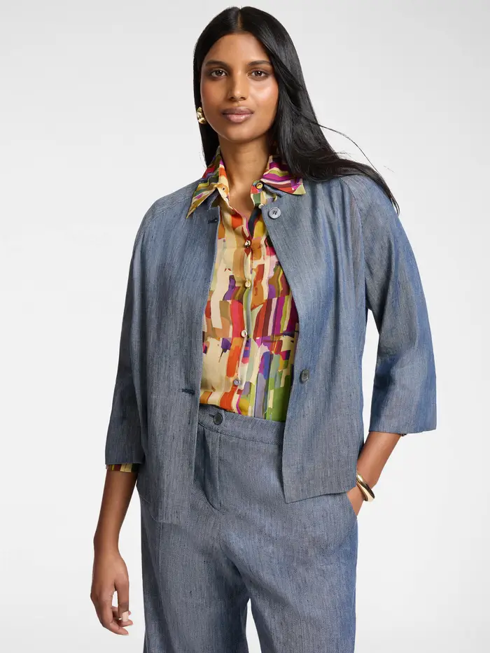ELENA MIRO giacca da donna in lino effetto denim Blu