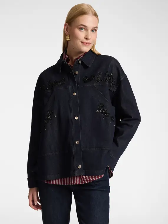 Elena Mirò Giacca destrutturata in denim ricamata Donna, Blu (58 IT)