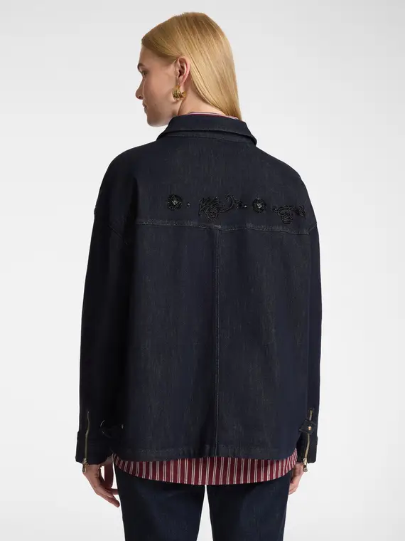 Elena Mirò Giacca destrutturata in denim ricamata Donna, Blu (58 IT)