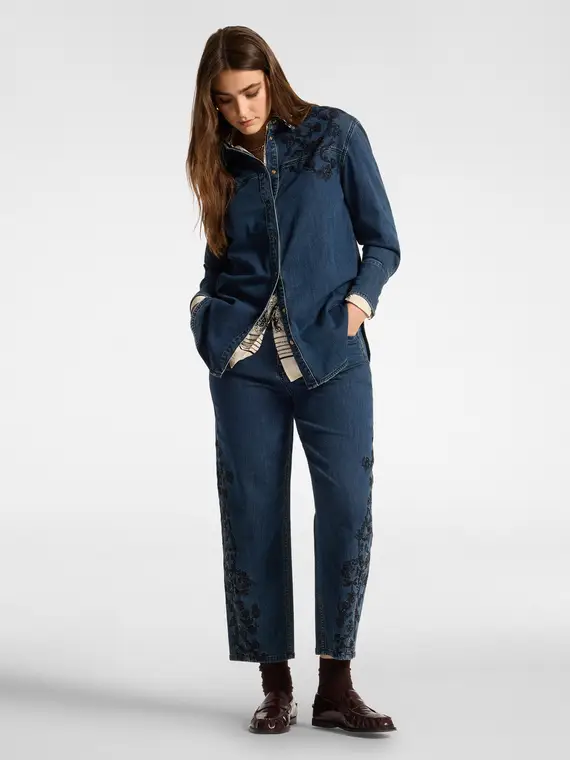 Elena Mirò Jeans "Carol" in denim con ricami floreali Donna, Blu