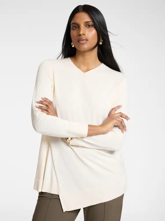 Elena Mirò Maglia asimmetrica con scollo a V Donna, Bianco (52-54 IT)