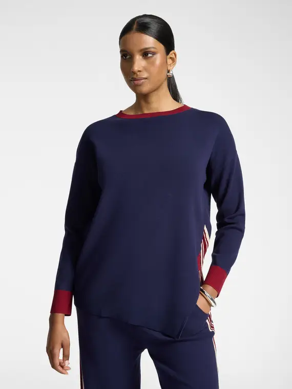 Maglia con inserto a righe e orlo asimmetrico Donna, Blu (58 IT)