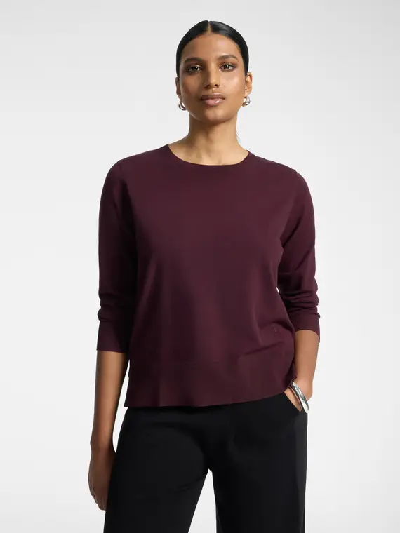 Maglia girocollo con maniche a tre quarti Donna, Bordeaux (58 IT)