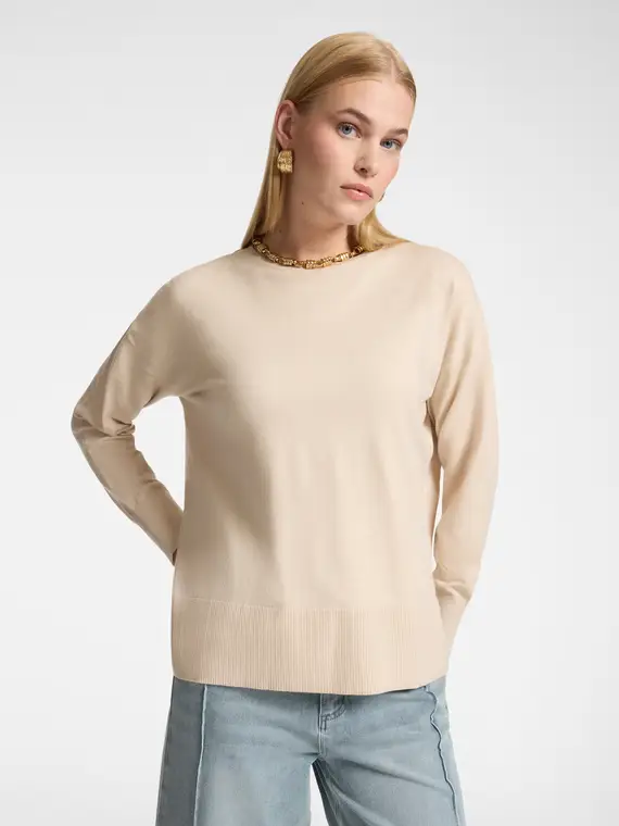 Elena Mirò Maglia girocollo in viscosa Donna, Beige (58 IT)