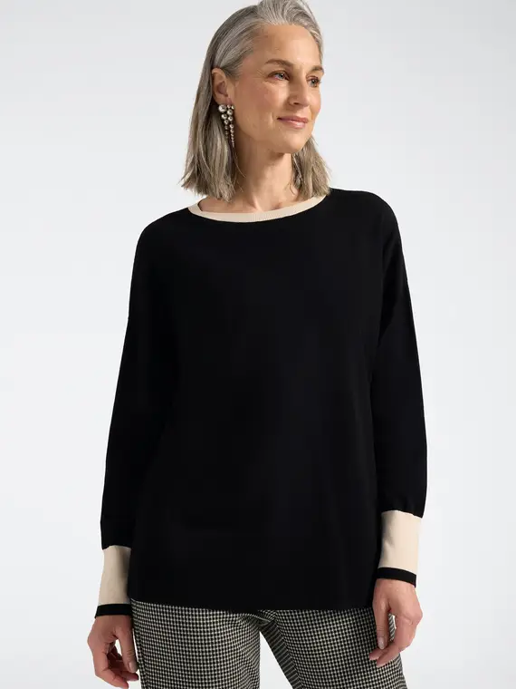 Elena Mirò Maglia girocollo in viscosa Donna, Nero (58 IT)
