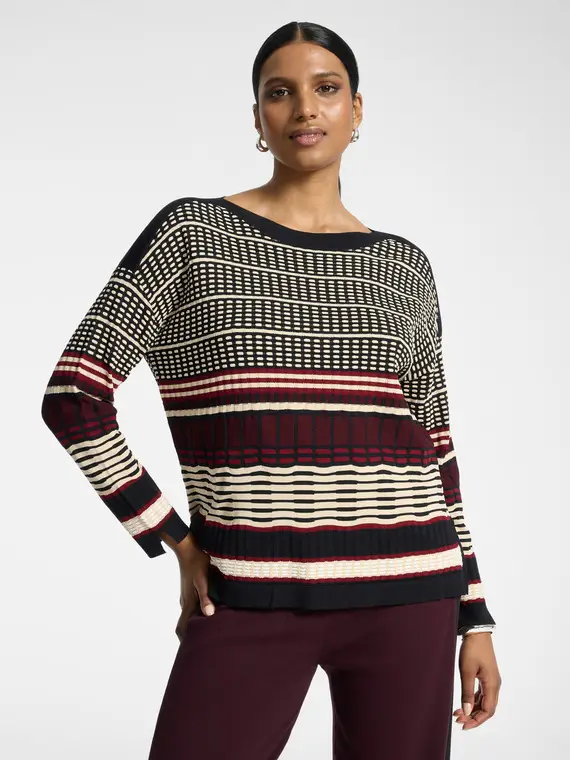 Maglia jacquard con scollo a barchetta Donna, Bordeaux (52-54 IT)