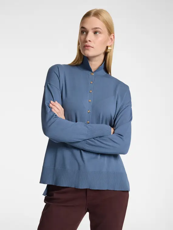 Elena Mirò Maglia polo in viscosa con bottoni gioiello Donna, Azzurro (58 IT)
