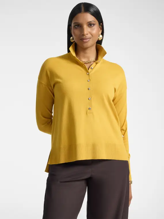 Elena Mirò Maglia polo in viscosa con bottoni gioiello Donna, Giallo (58 IT)
