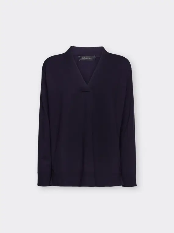 Elena Mirò Maglia viscosa scollo a V Donna, Blu (58 IT)