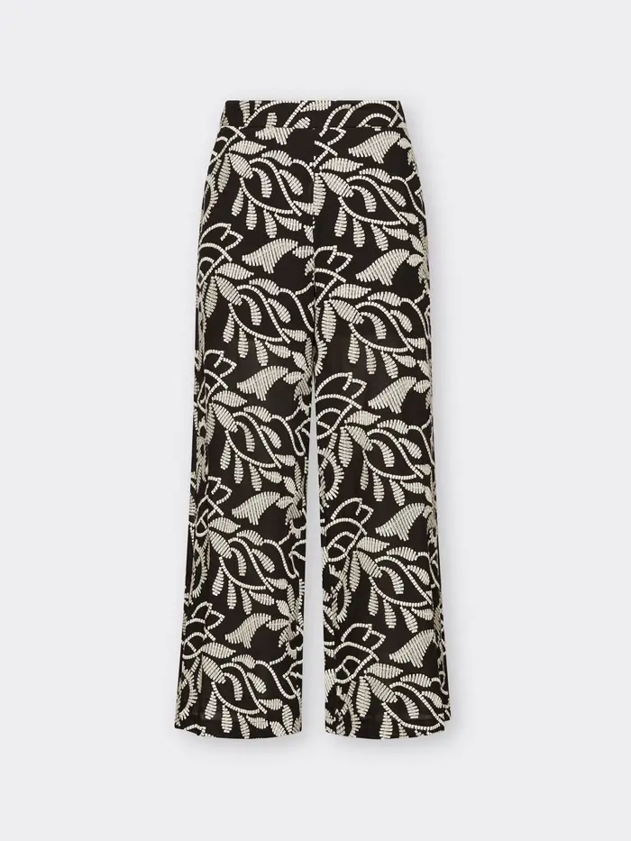 ELENA MIRO pantalone da donna a palazzo ricamati NERO