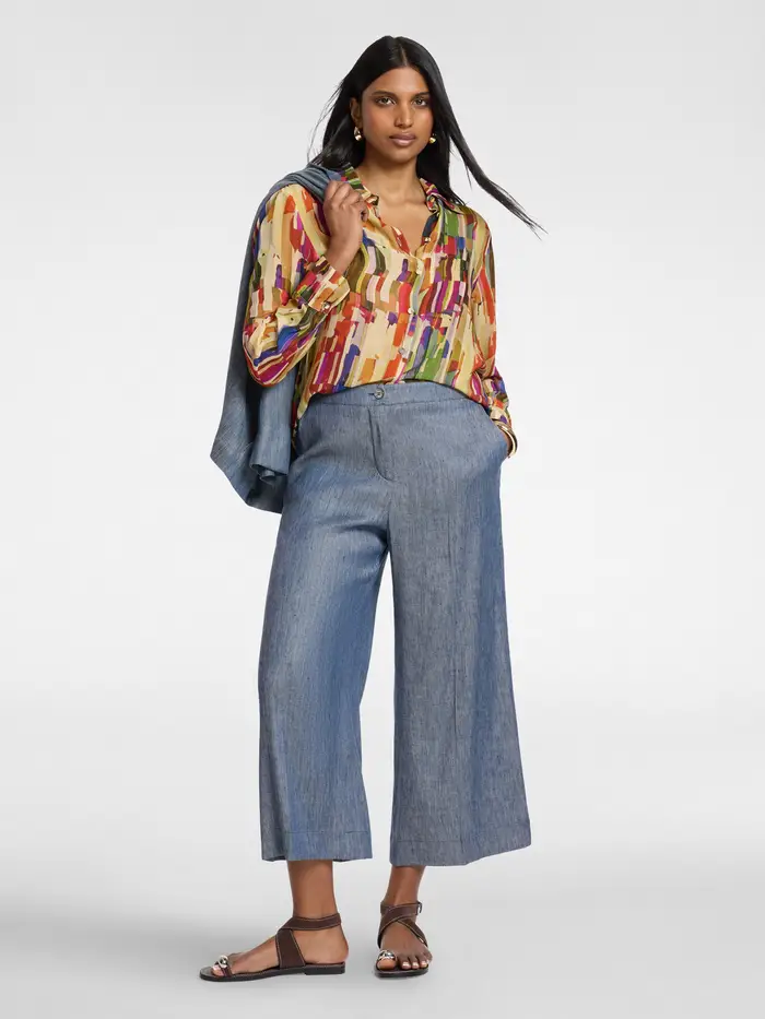ELENA MIRO pantalone da donna in lino effetto denim Blu